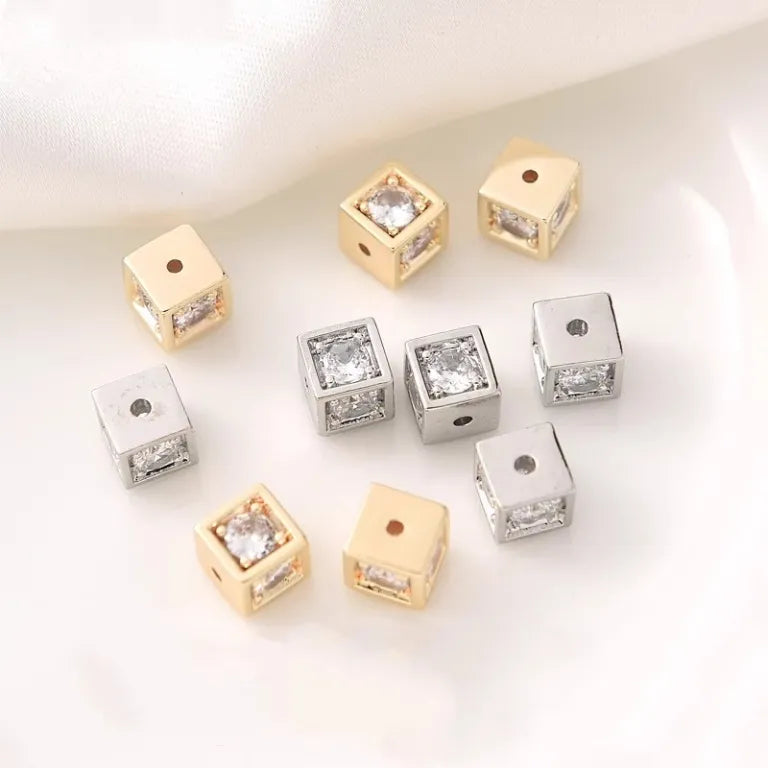 14K gold inlaid zircon square passepartout beads handmade diy pearl necklace accessories bracelet jewelry material